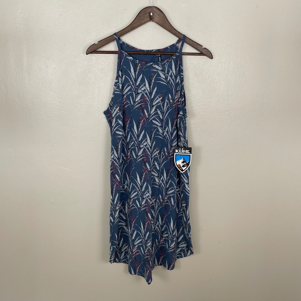 KÜHL Women's L Kandid‎ Dress Blue Overcast Print Botanical High Neck 4291 NWT